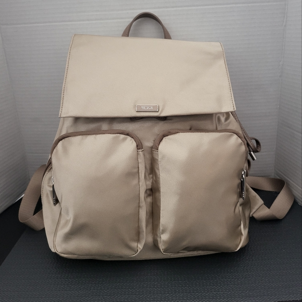 Tumi Irene Drawstring Cream Backpack.